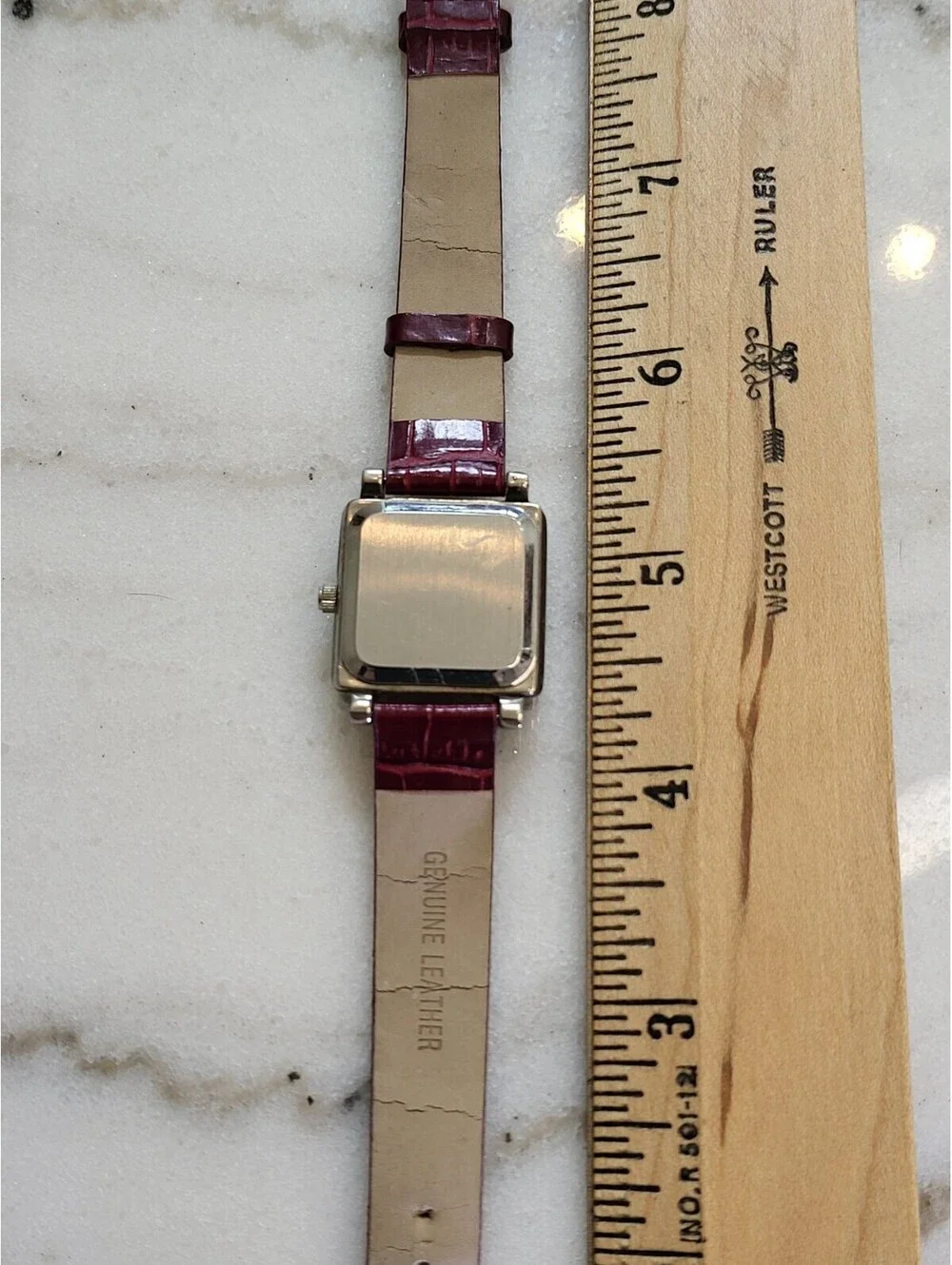 Vtg Pedre Womans Watch New Batt. Silvertone W Burgundy Bracelet 6.5